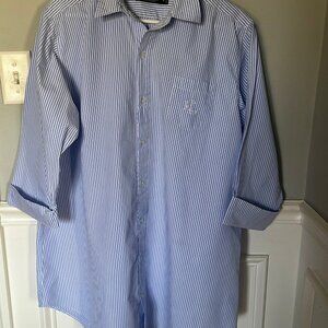 Ralph Lauren Women's Blue And White Striped Sleep Shirt With Logo Size XL